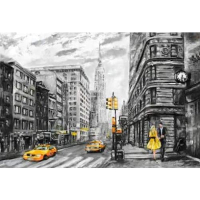 Vintage New York Black And White Yellow Taxi Canvas Print