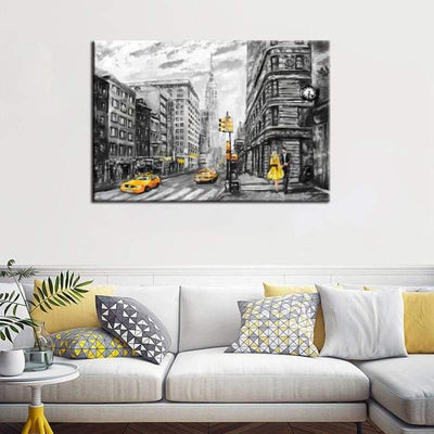 Vintage New York Black And White Yellow Taxi Canvas Print